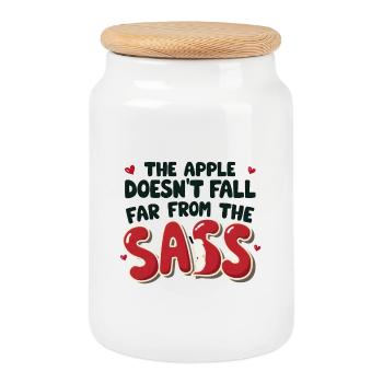 La pomme ne tombe pas loin de l’insolence - Boîte à biscuits avec couvercle en bois - blanc - Devant