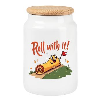 Roll With It Egg Roll - Cookie Jar with Wooden Lid - white - Front