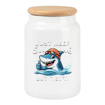 Continuez à nager, mais plus vite - Boîte à biscuits avec couvercle en bois - blanc - Devant