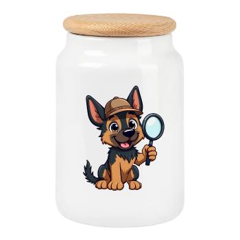 German Shepherd Officer - Cookie Jar with Wooden Lid - white - Front