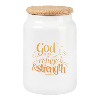 God is our refuge and strength - Keksdose mit Holzdeckel - Weiß - Vorne