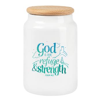 God is our refuge and strength - Keksdose mit Holzdeckel - Weiß - Vorne