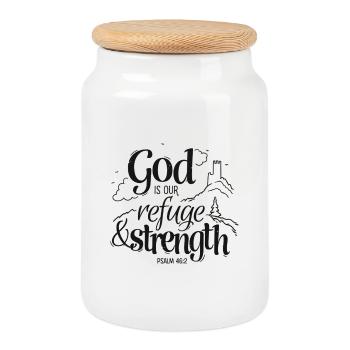 God is our refuge and strength - Keksdose mit Holzdeckel - Weiß - Vorne