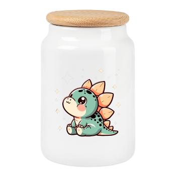Stegosaurus Baby Dino Babydino Star Gift - Cookie Jar with Wooden Lid - white - Front