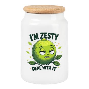 I'm Zesty, Deal With It - Cookie Jar with Wooden Lid - white - Front