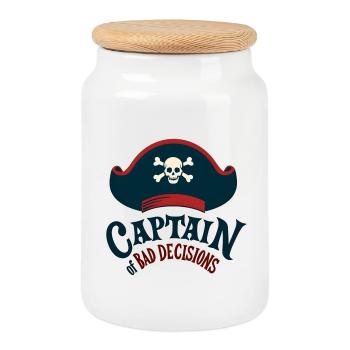 Captain of Bad Decisions - Cookie Jar with Wooden Lid - white - Front