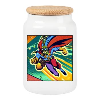 Super-héros - Boîte à biscuits avec couvercle en bois - blanc - Devant