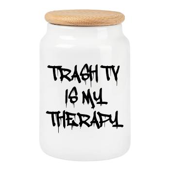 Trash TV Is My Therapy – Émission de télé-réalité Love - Boîte à biscuits avec couvercle en bois - blanc - Devant