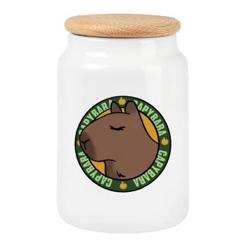 Entspannte Capybara – Chilled Vibes - Keksdose mit Holzdeckel - Weiß - Vorne