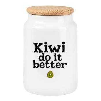 Kiwi : Mieux faire - Boîte à biscuits avec couvercle en bois - blanc - Devant