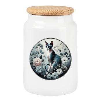 Princesse Sphynx chat parmi les fleurs - Boîte à biscuits avec couvercle en bois - blanc - Devant