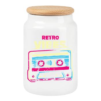 cassette retro vibes cassette vintage Farbenmix d’occasion - Boîte à biscuits avec couvercle en bois - blanc - Devant