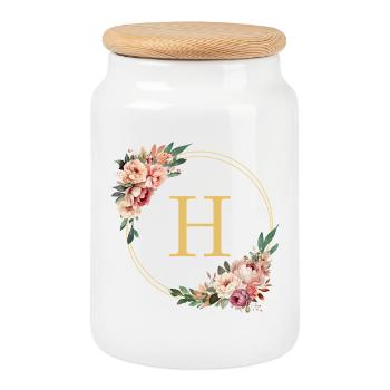 H Monogramm, Blumen-Kranz, personalisierbar - Keksdose mit Holzdeckel - Weiß - Vorne