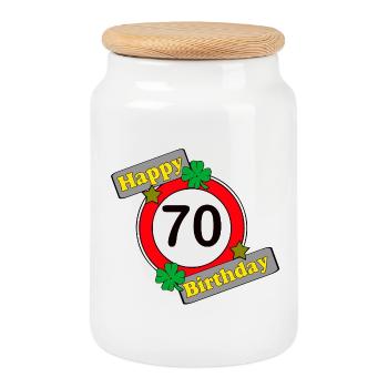 70e anniversaire , Joyeux anniversaire (25) - Boîte à biscuits avec couvercle en bois - blanc - Devant