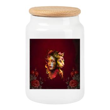 Mystical and Surreal Nature - Cookie Jar with Wooden Lid - white - Front