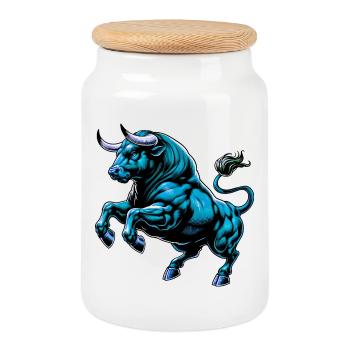 Taureau - Boîte à biscuits avec couvercle en bois - blanc - Devant