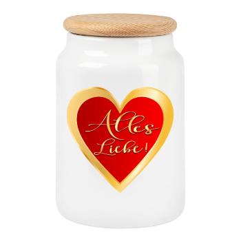 VALENTINSTAG HERZ - ALLES LIEBE WÜNSCHEN - Keksdose mit Holzdeckel - Weiß - Vorne