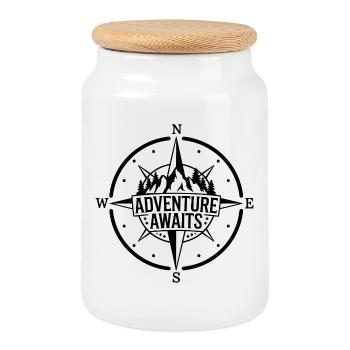 Mountains - Adventure Awaits - Cookie Jar with Wooden Lid - white - Front