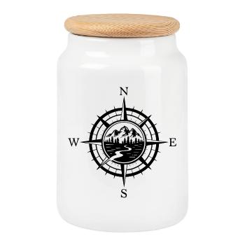 Mountains - Adventure Awaits - Cookie Jar with Wooden Lid - white - Front