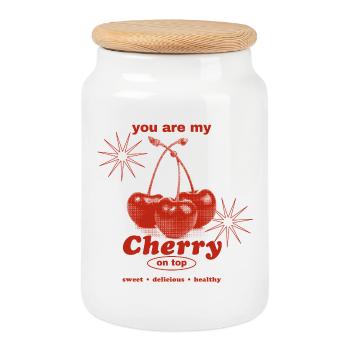 Cherry on Top – Sweet Perfection - Cookie Jar with Wooden Lid - white - Front