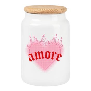 Burning love - Cookie Jar with Wooden Lid - white - Front