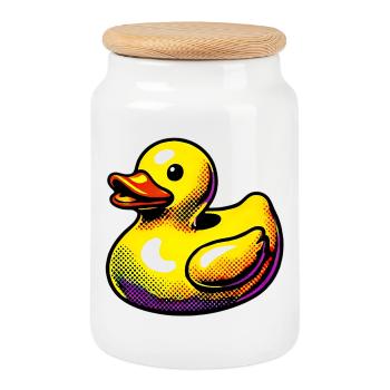 Ente Ente Ente Ente Ente - Keksdose mit Holzdeckel - Weiß - Vorne