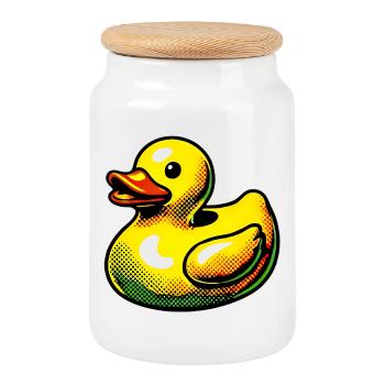 Ente Ente Ente Ente Ente - Keksdose mit Holzdeckel - Weiß - Vorne