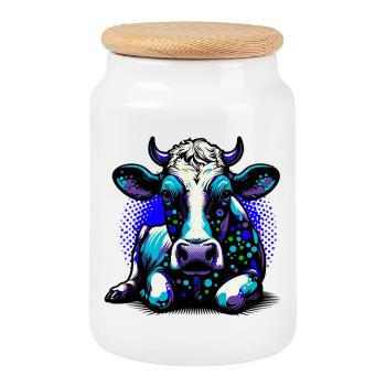 Vache - Boîte à biscuits avec couvercle en bois - blanc - Devant