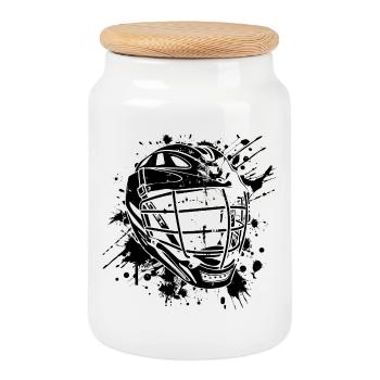 Lacrosse Helm - Keksdose mit Holzdeckel - Weiß - Vorne