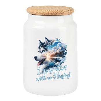 Schlittenhund - Keksdose mit Holzdeckel - Weiß - Vorne