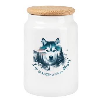 Schlittenhund - Keksdose mit Holzdeckel - Weiß - Vorne