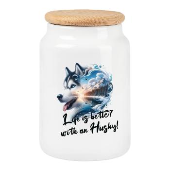 Husky - Cookie Jar with Wooden Lid - white - Front