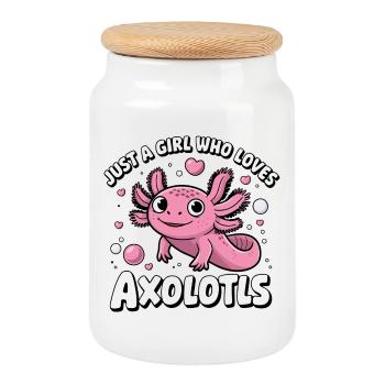 Just a Girl Who Loves Axolotls - Cookie Jar with Wooden Lid - white - Front