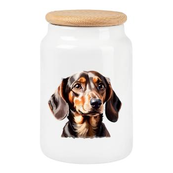 Dachshund Playful Dog Portrait - Cookie Jar with Wooden Lid - white - Front