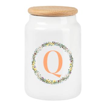 Q Monogram, Couronne de fleurs, Personnalisable - Boîte à biscuits avec couvercle en bois - blanc - Devant