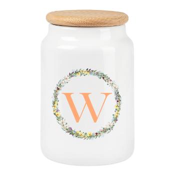 W Monogram, Couronne de fleurs, Personnalisable - Boîte à biscuits avec couvercle en bois - blanc - Devant