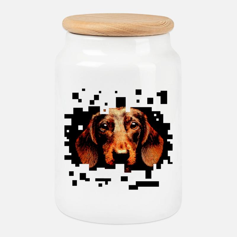 Dachshund Wirehaired Pixelart - Cookie Jar with Wooden Lid - white