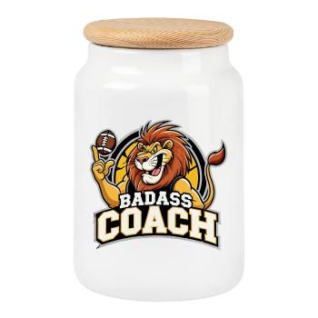 Badass Coach Coach Lion Football Gift - Cookie Jar with Wooden Lid - white - Front