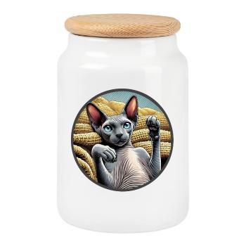 Shpynx chat montrant des pattes - Boîte à biscuits avec couvercle en bois - blanc - Devant