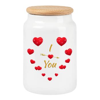 Design élégant en forme de cœur et de flèche pour les couples - Boîte à biscuits avec couvercle en bois - blanc - Devant