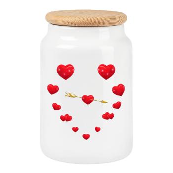 Conception de coeur aimant avec flèche - Boîte à biscuits avec couvercle en bois - blanc - Devant