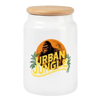 Urban Jungle Logo Farbe - Keksdose mit Holzdeckel - Weiß - Vorne