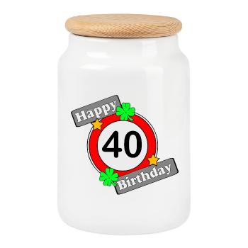 40. Geburtstag , Happy Birthday 40 (25) - Keksdose mit Holzdeckel - Weiß - Vorne