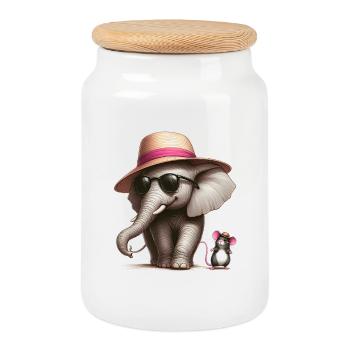 Elefant mit Maus - Keksdose mit Holzdeckel - Weiß - Vorne