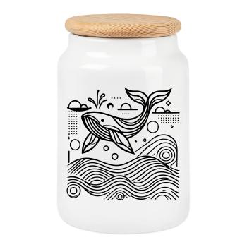 Ocean Spirit – Geometric Whale - Cookie Jar with Wooden Lid - white - Front