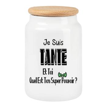 Je Suis Tante Et Toi Quel Est Ton Super Pouvoir - Boîte à biscuits avec couvercle en bois - blanc - Devant