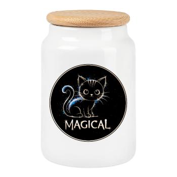 Magic Cat - Cookie Jar with Wooden Lid - white - Front