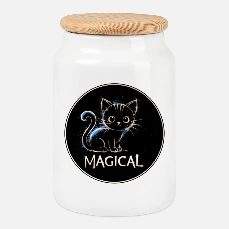 Magische Katze - Keksdose mit Holzdeckel - Weiß