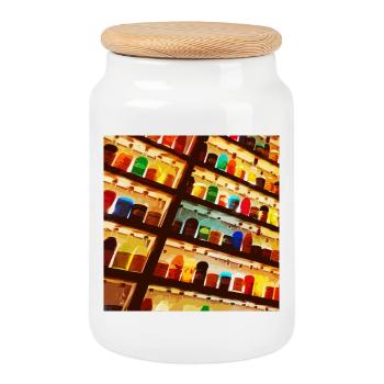 Bouteilles aux couleurs vives - Boîte à biscuits avec couvercle en bois - blanc - Devant
