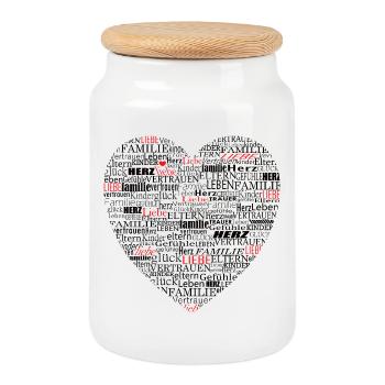 Heart Typography Dear Family - Cookie Jar with Wooden Lid - white - Front